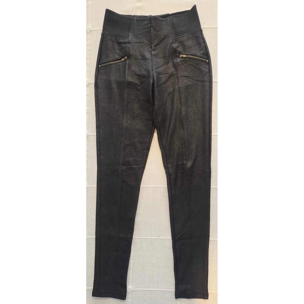 Chocolate USA Black Faux Leather Textured Leggings PSN153 Small
